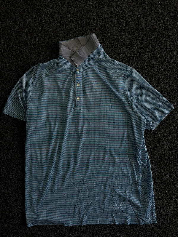 Vintage Micro-Check Polo T-Shirt with Contrast Layered Collar