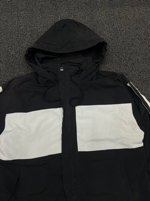 Black & White Color Block Hooded Windbreaker Jacket