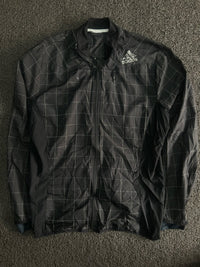 Adidas Checkered Windbreaker Jacket with Full-Zip Front & Stand Collar ⚠️ Small Stains