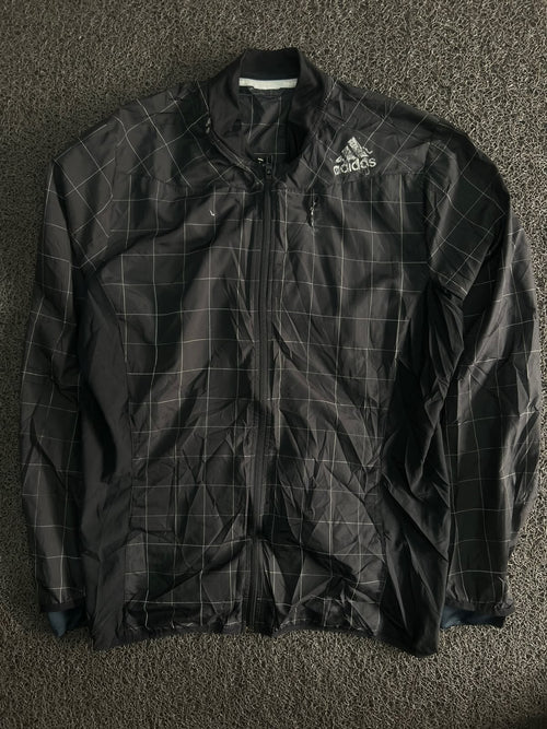 Adidas Checkered Windbreaker Jacket with Full-Zip Front & Stand Collar ⚠️ Small Stains