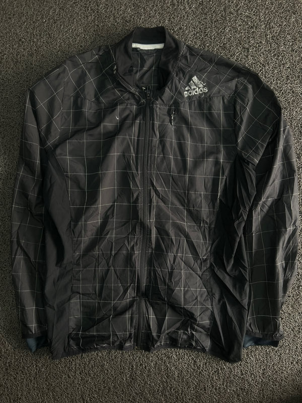 Adidas Checkered Windbreaker Jacket with Full-Zip Front & Stand Collar ⚠️ Small Stains
