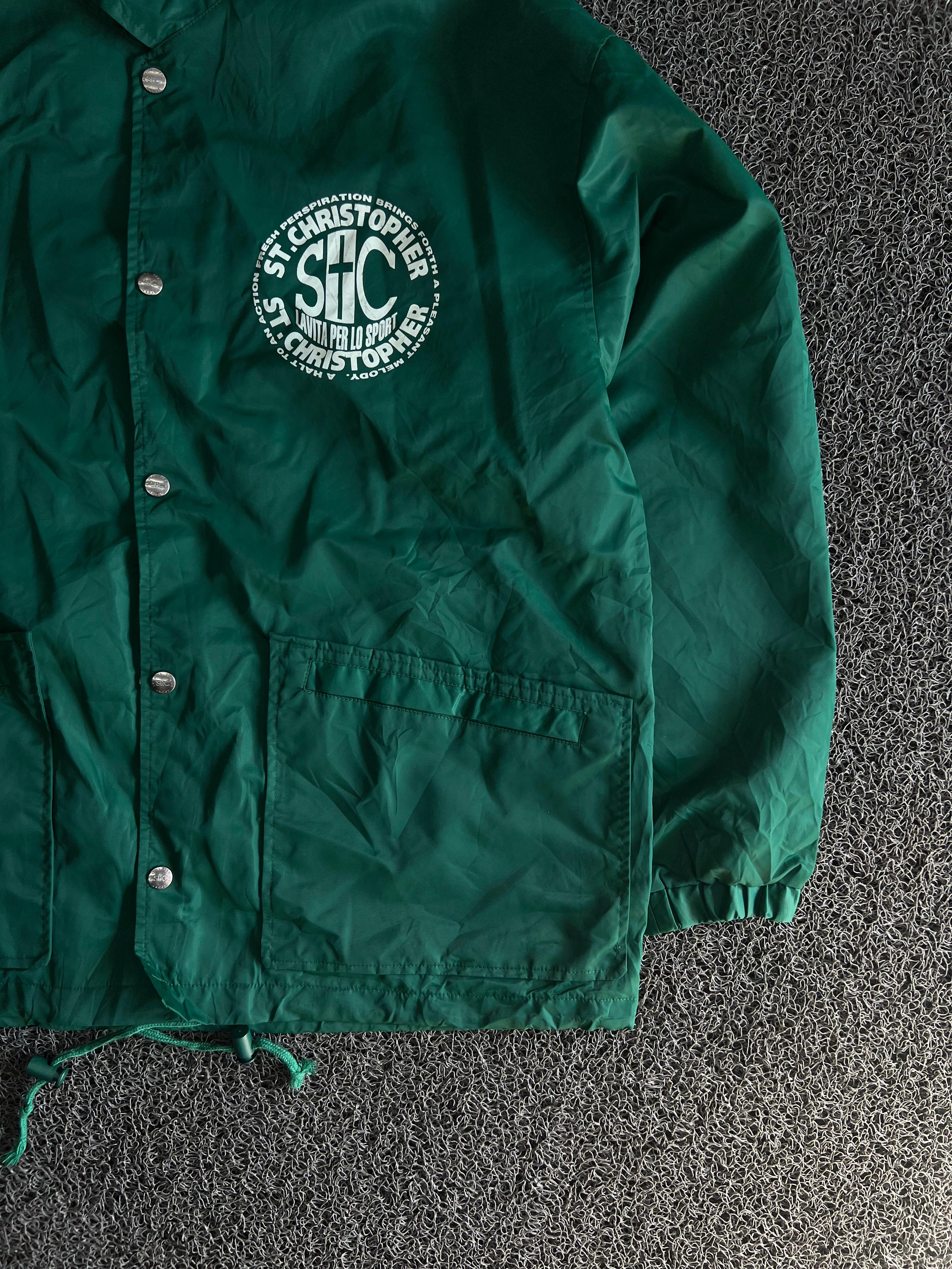 Vintage St. Christopher Green Nylon Coach Jacket