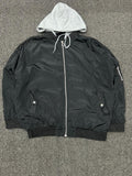 Black Hooded Bomber Jacket – Lightweight Zip-Up | Thrifted Vintage
