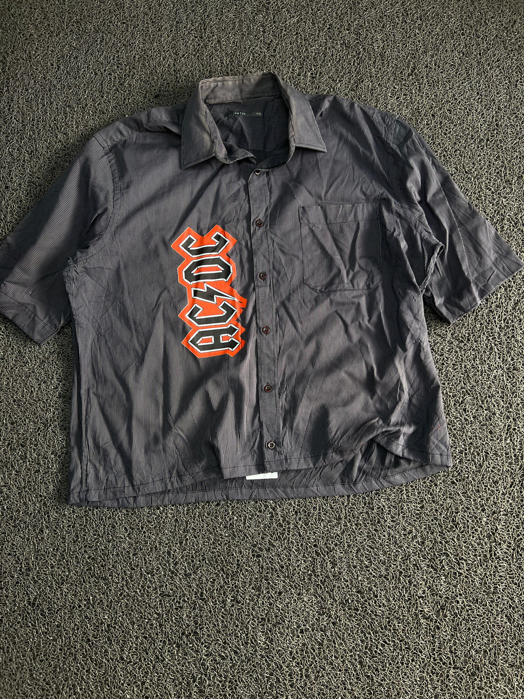 Thrifted Vintage Black Pinstripe Graphic Button-Up Shirt