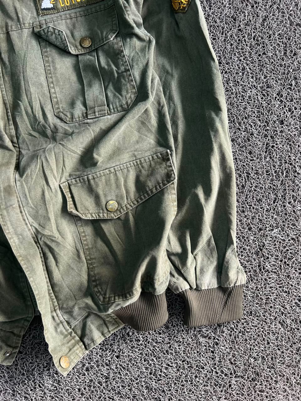 Military Field Jacket with Flag Patches & Full Zip