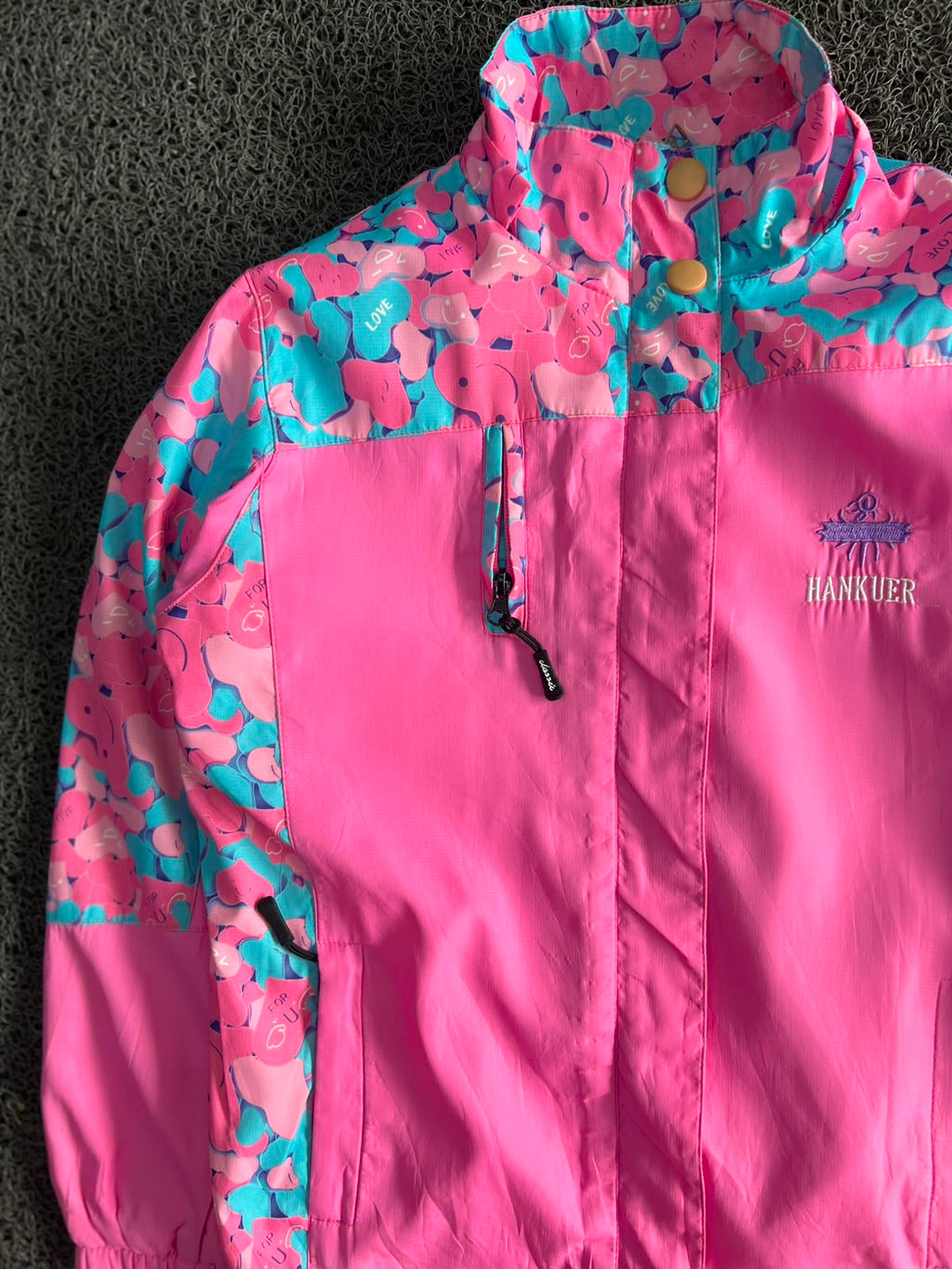HANKUER Pink Printed Outdoor Windbreaker Jacket – Lightweight Zip-Up Coat