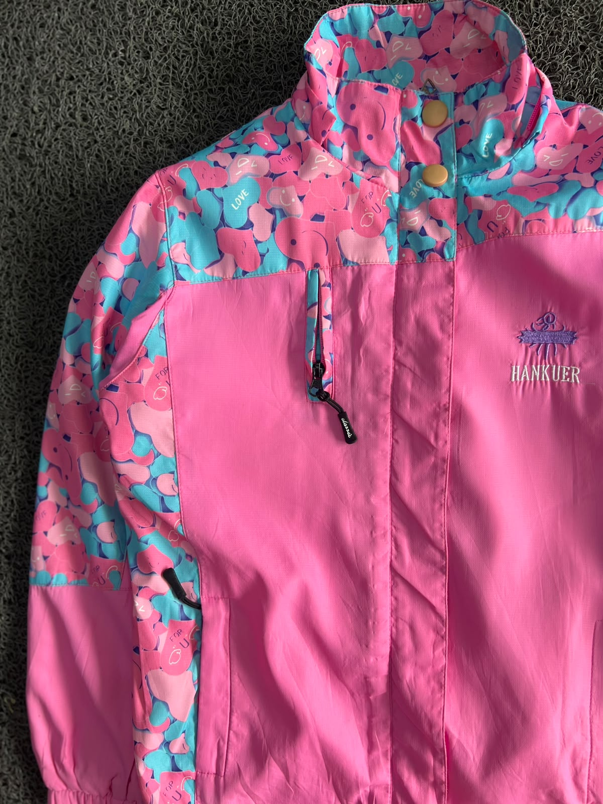 HANKUER Pink Printed Outdoor Windbreaker Jacket – Lightweight Zip-Up Coat