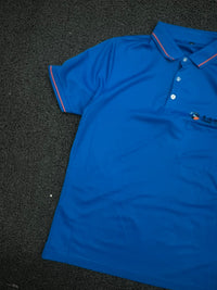 Blue Polo T-Shirt with Contrast Trim Collar and Sleeve Details