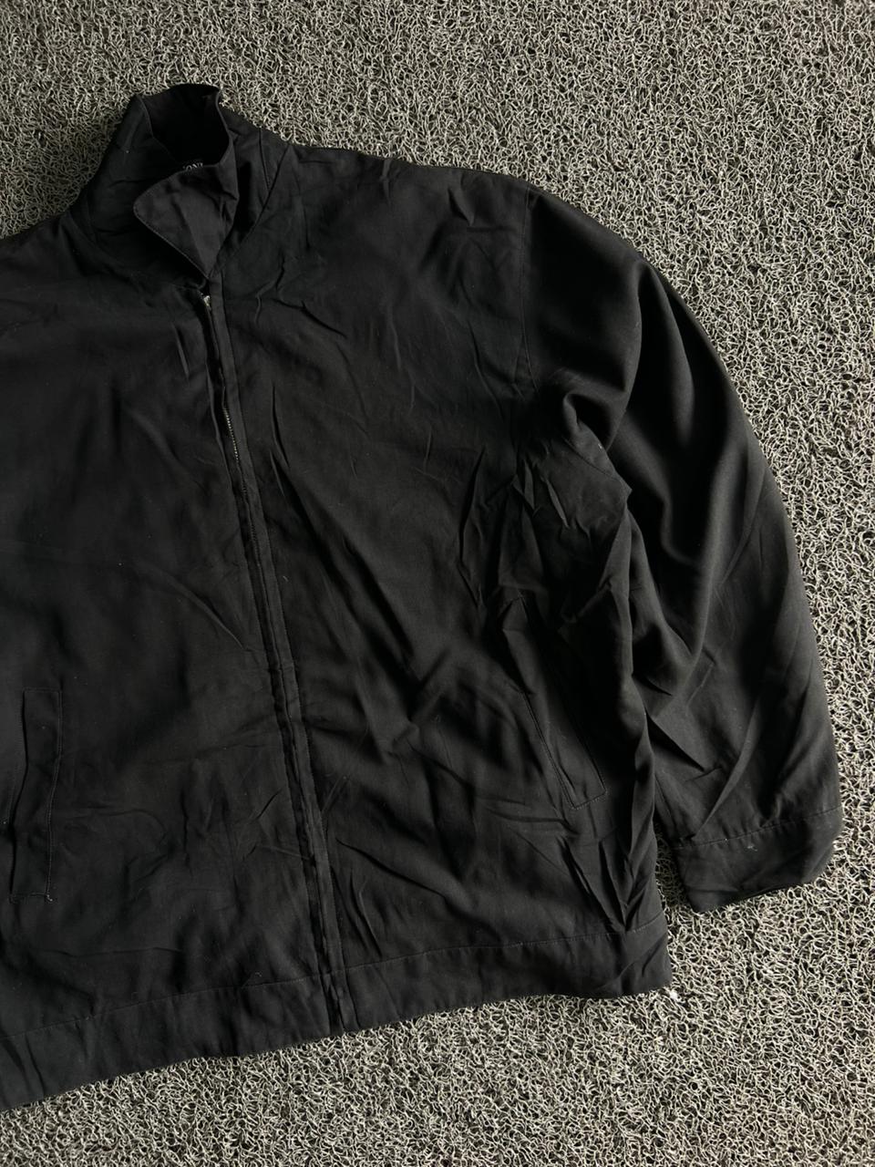 Black Minimalist Zip-Up Harrington Jacket