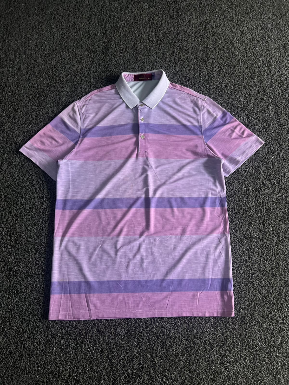 Vintage Pink & Purple Striped Polo T-Shirt ⚠️ Small Stains