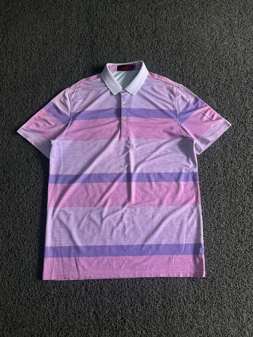 Vintage Pink & Purple Striped Polo T-Shirt ⚠️ Small Stains
