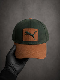 Puma Dark Green & Brown Leather-Style Trucker Cap