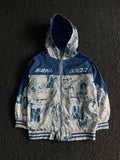 Blue & White Graphic Print Hooded Windbreaker Jacket