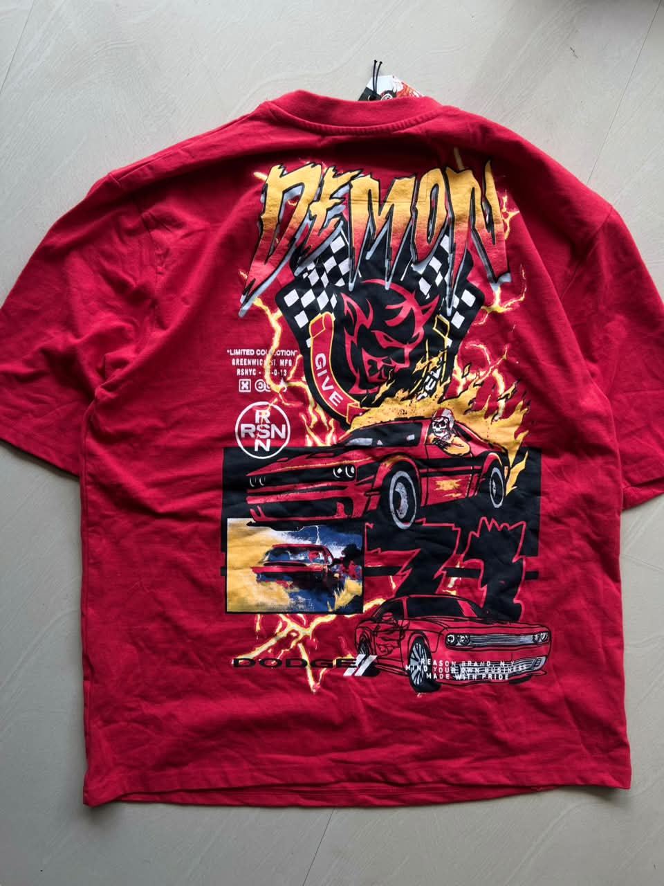 Vintage Demon Dodge Racing Graphic T-Shirt – Red Oversized Tee