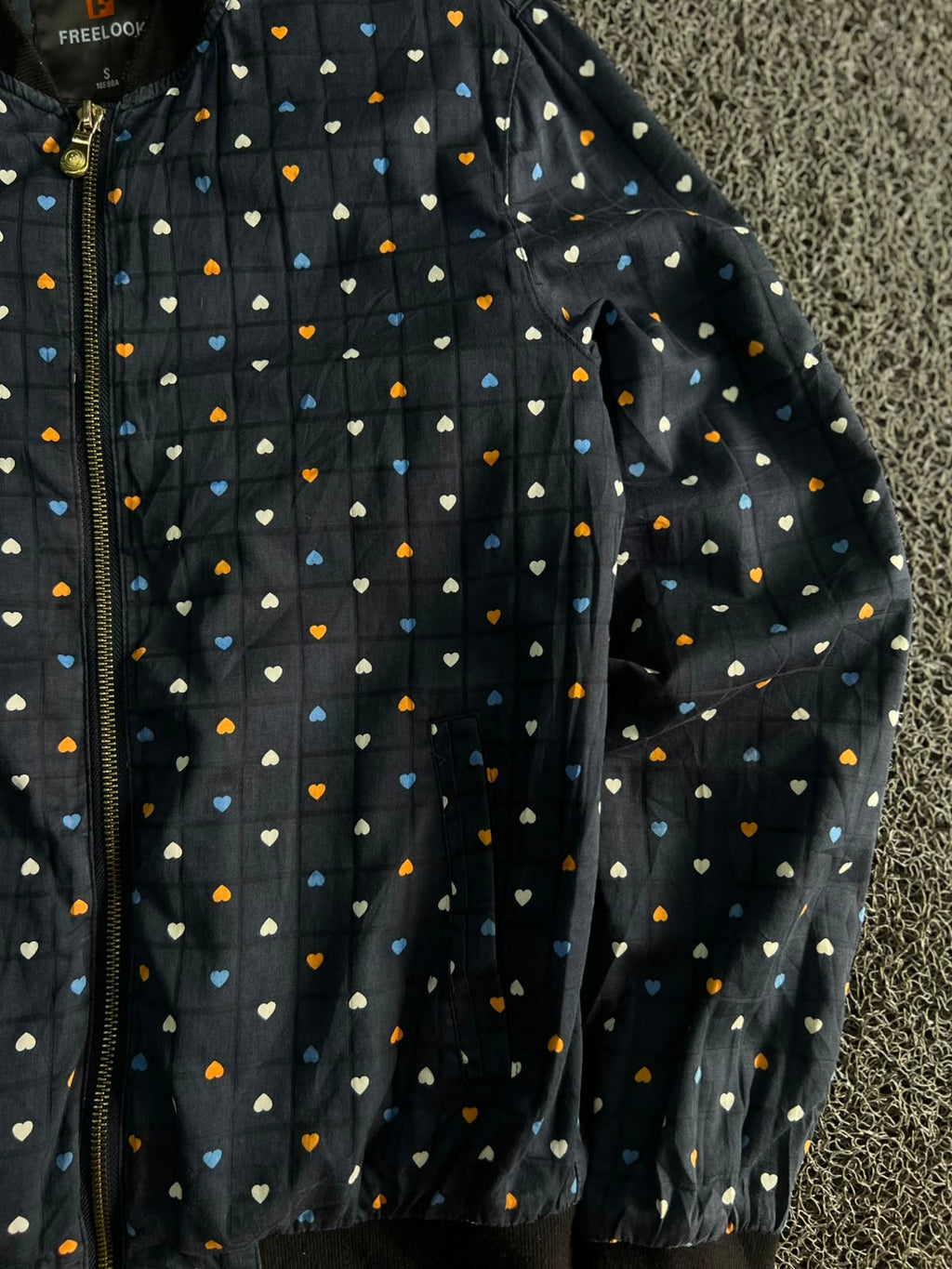 Freelook Heart Print Quilted Bomber Jacket –Zip-Up Casual Jacket