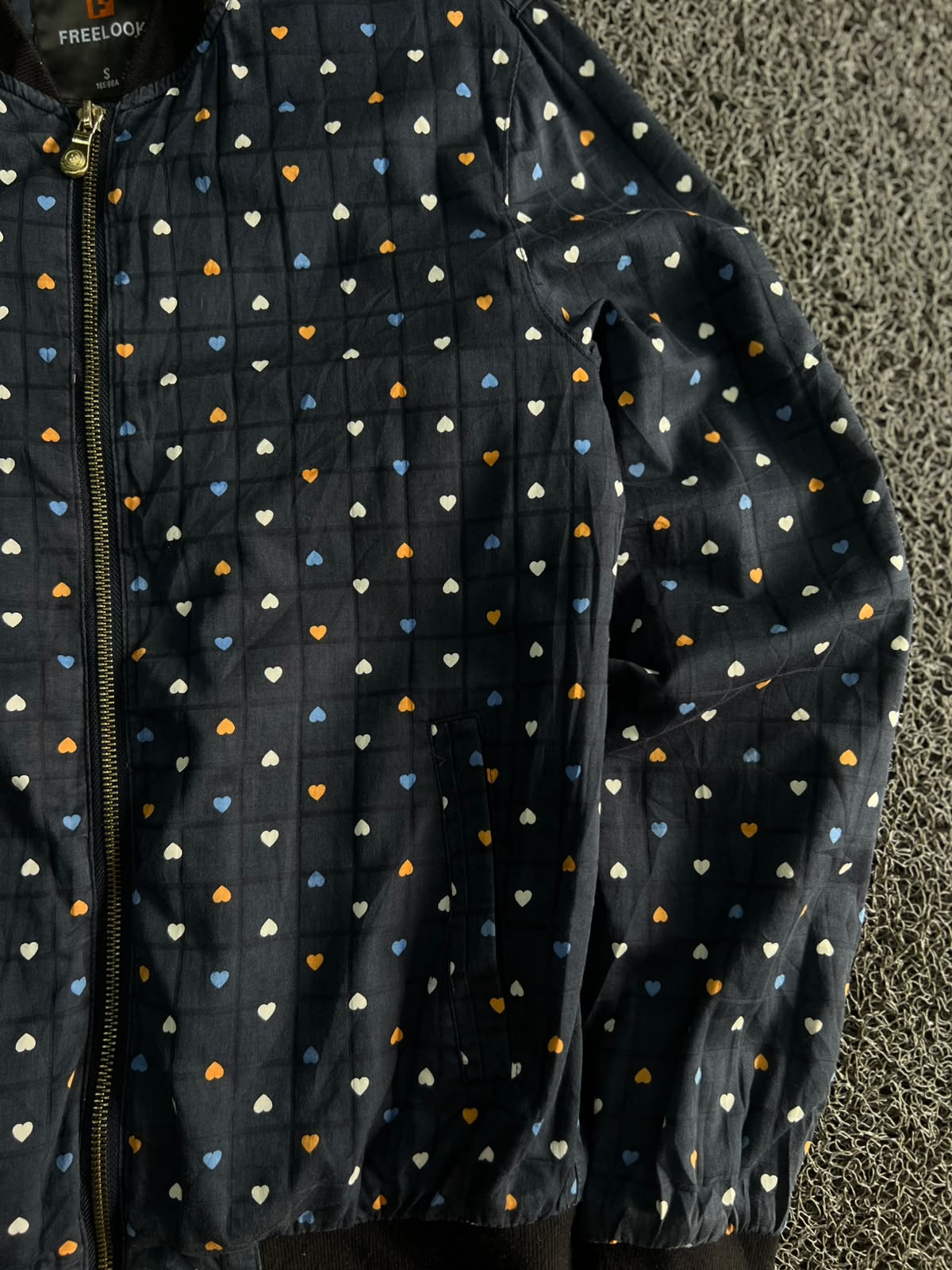 Freelook Heart Print Quilted Bomber Jacket –Zip-Up Casual Jacket