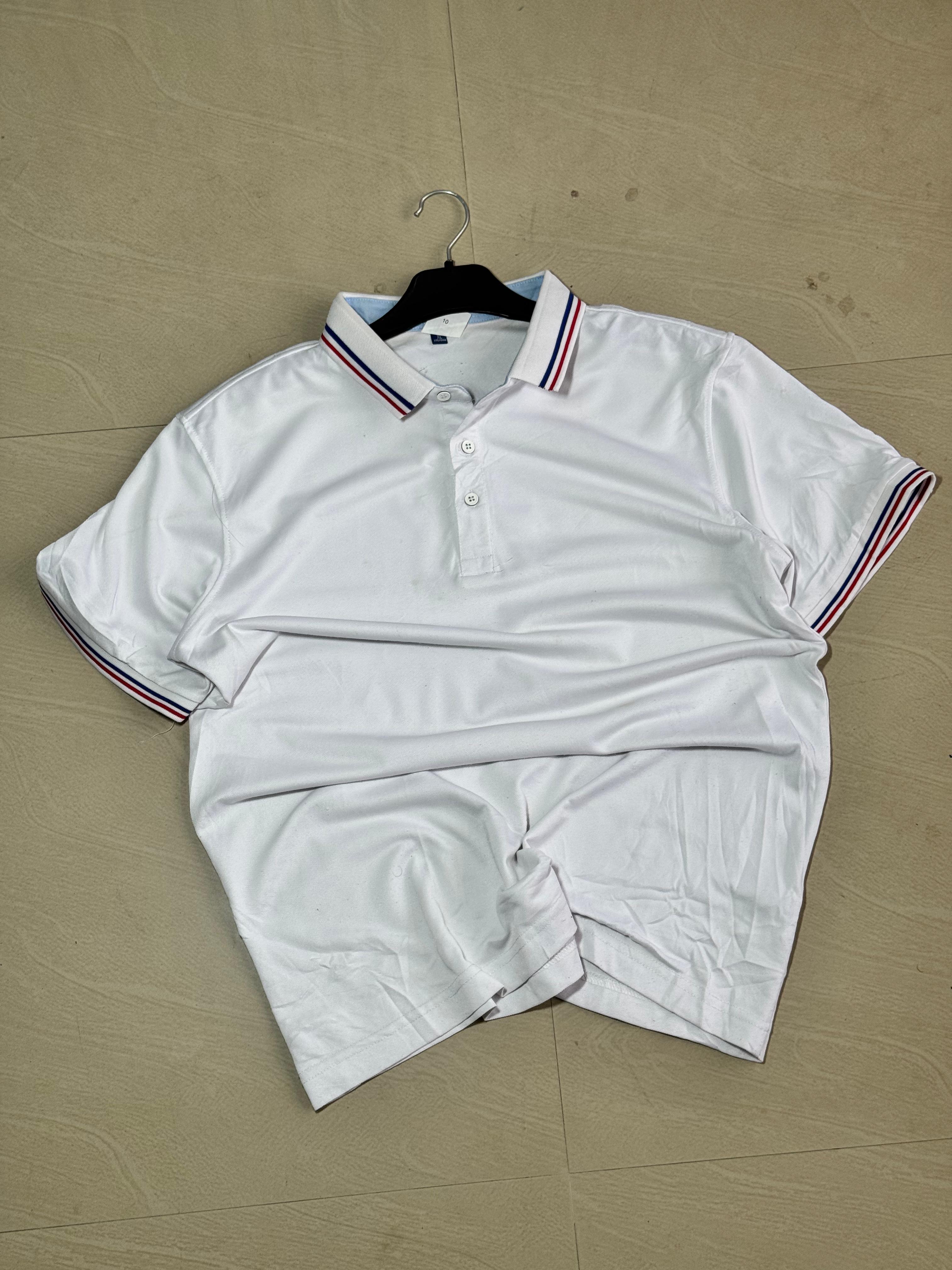 Vintage White Polo t-Shirt with Red & Blue Tipped Collar