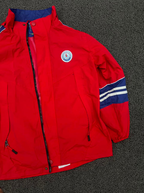 Red Sailing Windbreaker Jacket | Waterproof Full-Zip Retro Outdoor Coat | No Zip⚠️
