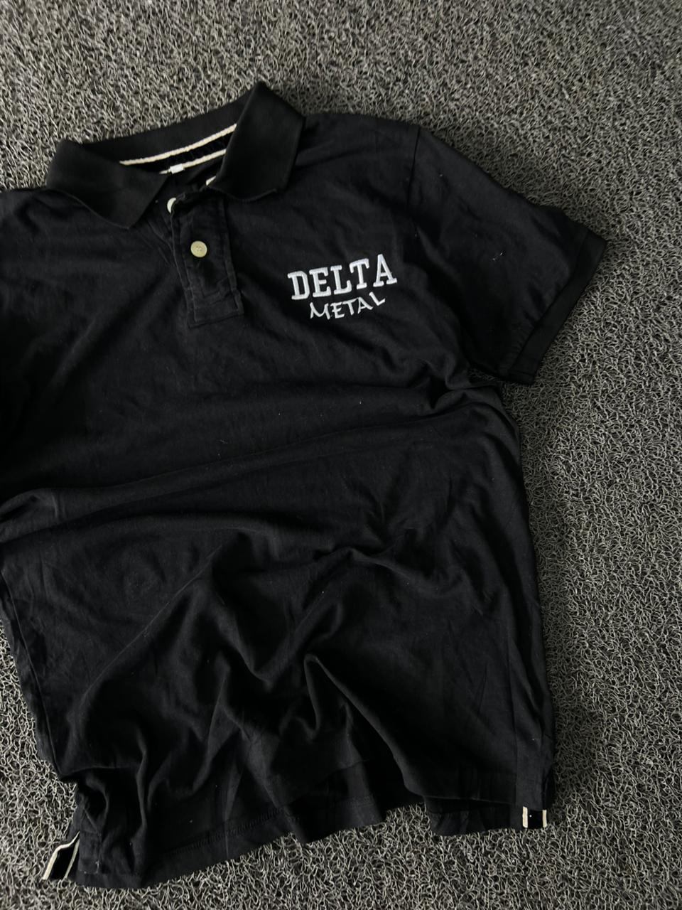 Delta Metal Black Embroidered Polo T-Shirt – Half Sleeve Cotton Casual Tee