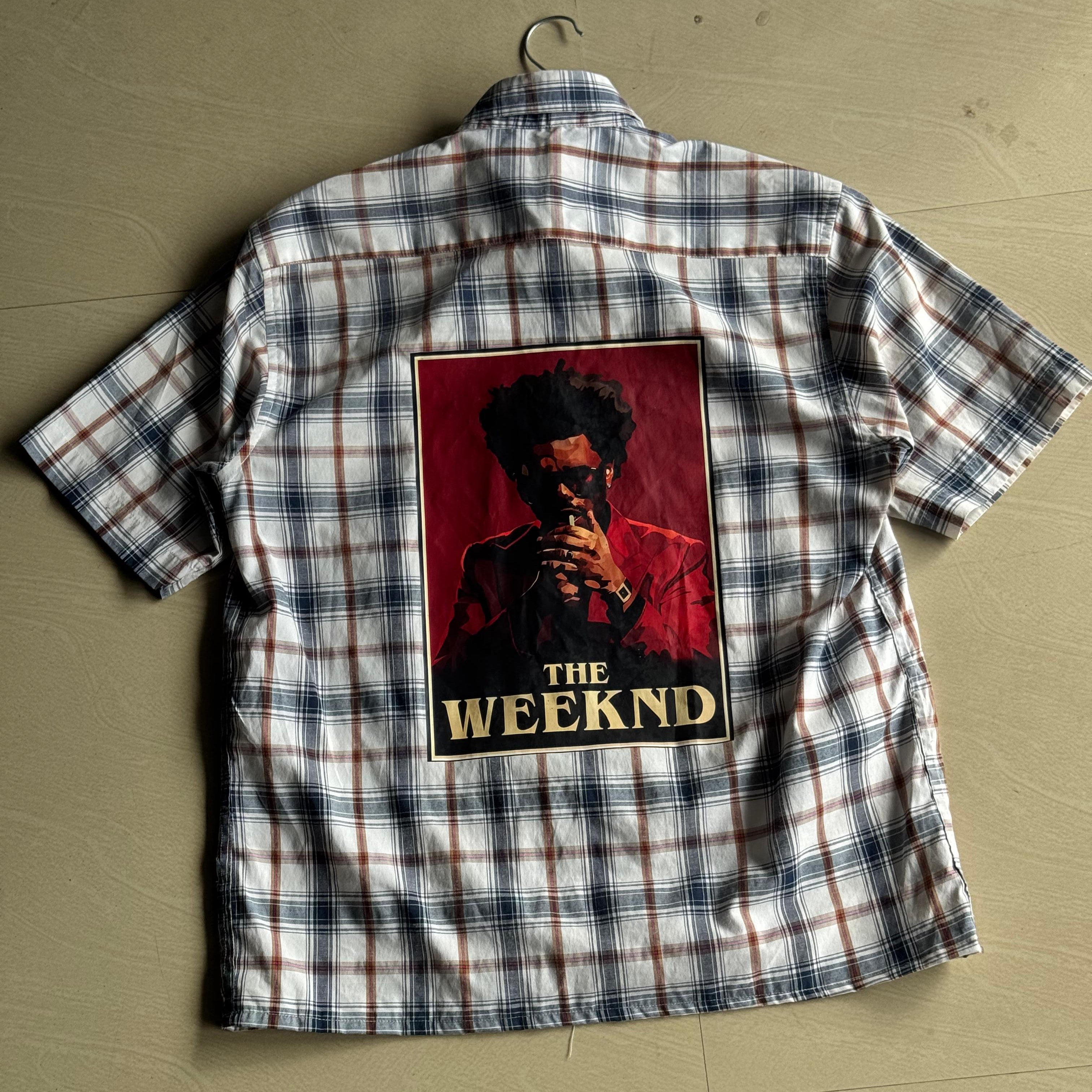 White Plaid Oversized Shirt with The Weekend Graphic Print