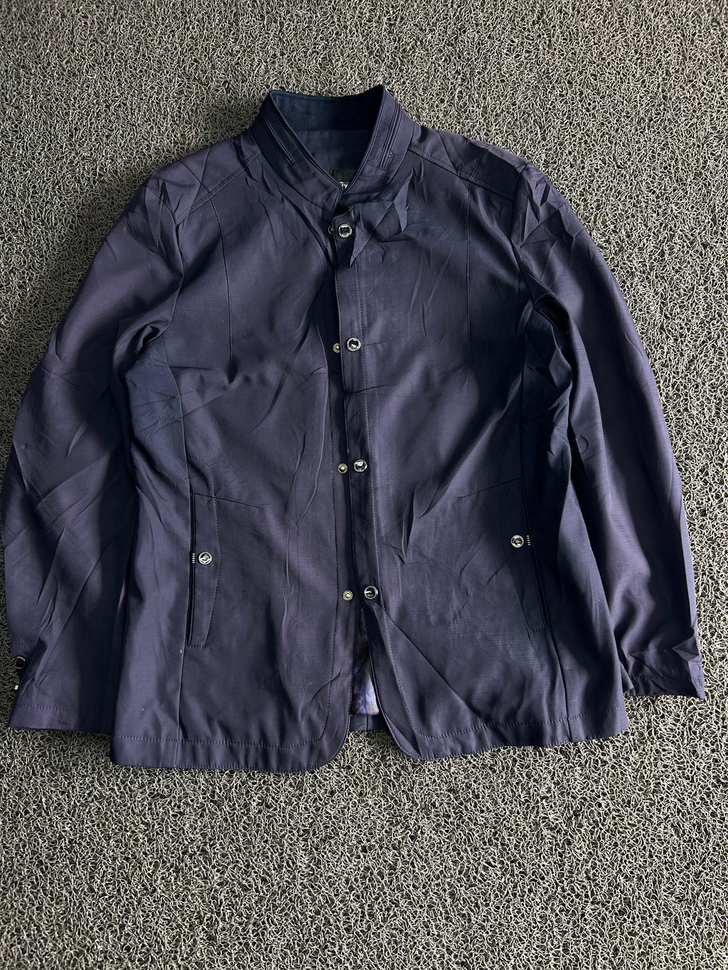 Men's Navy Blue Stand Collar Casual Jacket – Lightweight Button-Up Outerwear