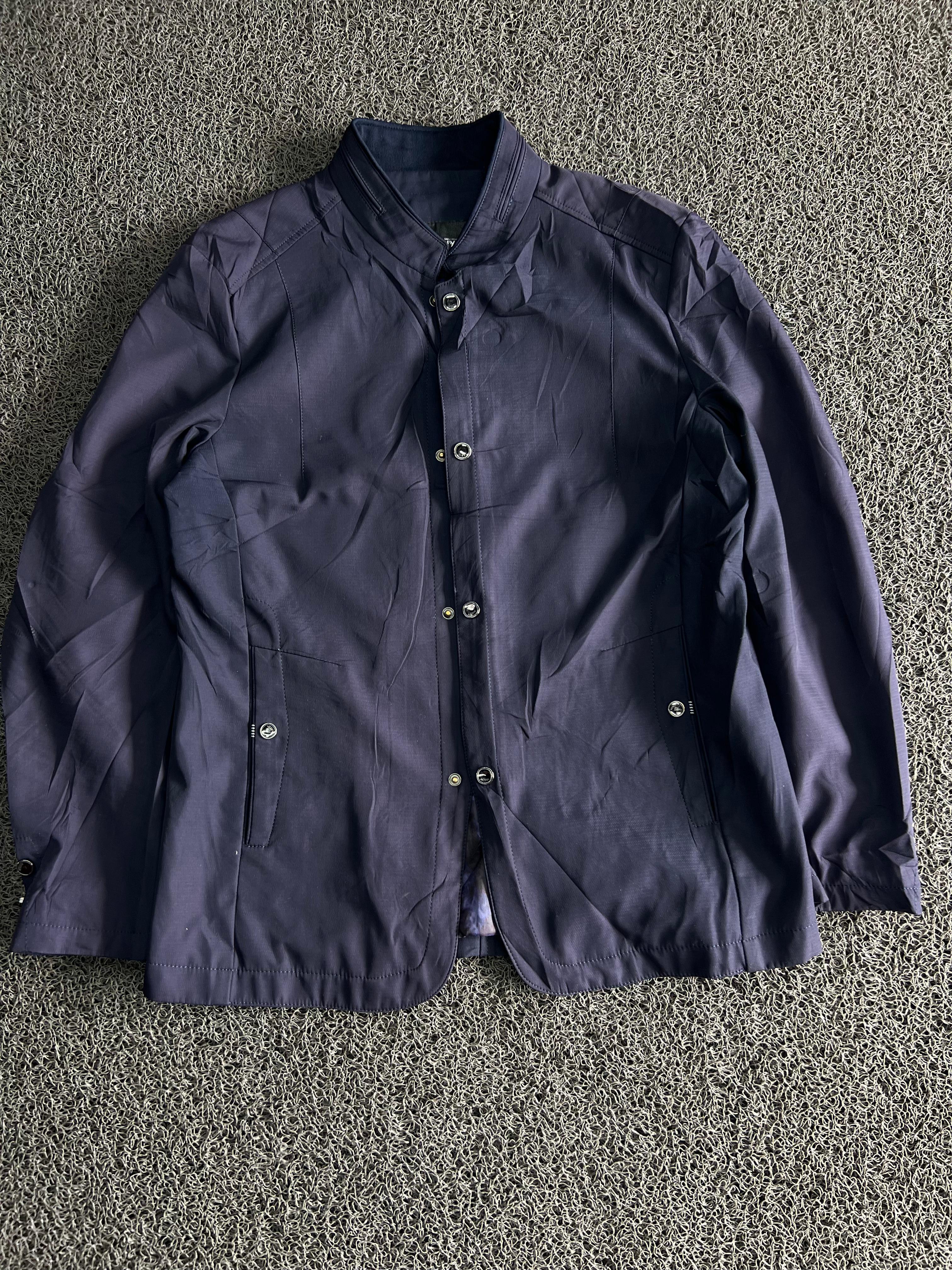 Men's Navy Blue Stand Collar Casual Jacket – Lightweight Button-Up Outerwear