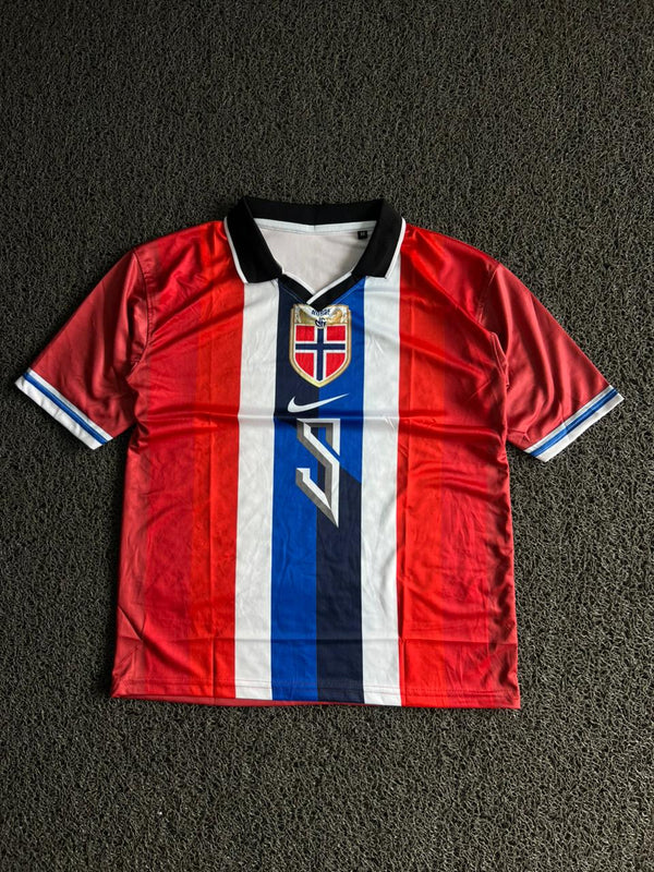 Vintage Braut Haaland Red Graphic Polo Five Sleeve Jersey – Back Print