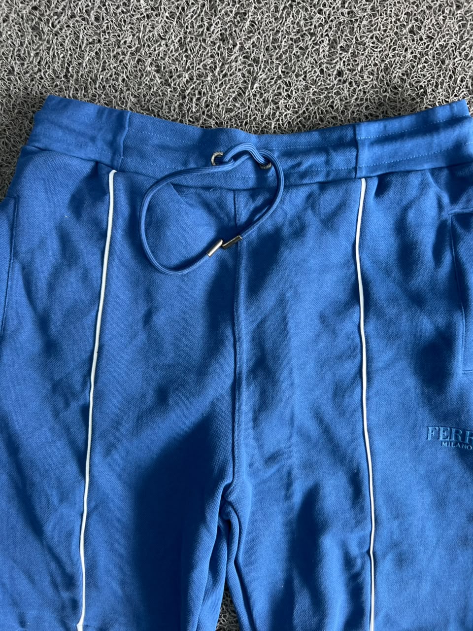Ferre Milano Blue Drawstring Sweat Shorts – Men's Casual Cotton Lounge Shorts with White Piping