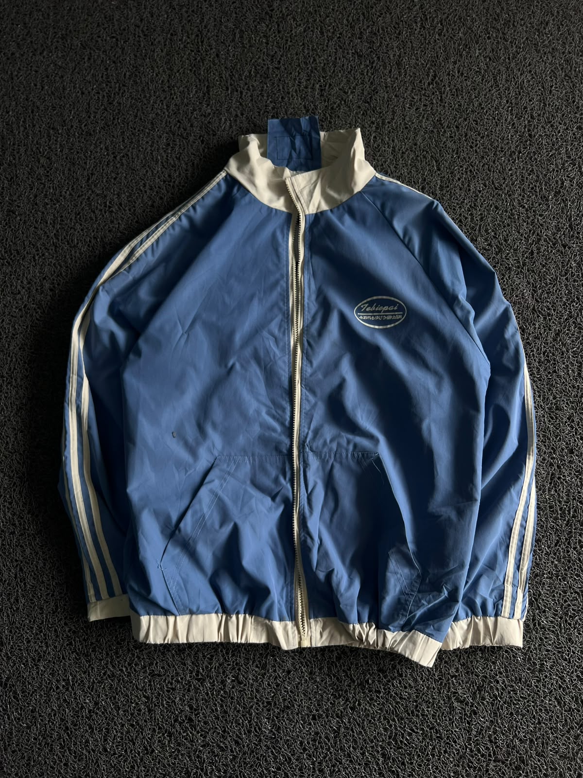Vintage Blue Track Jacket with White Stripe Details ⚠️ No Zip