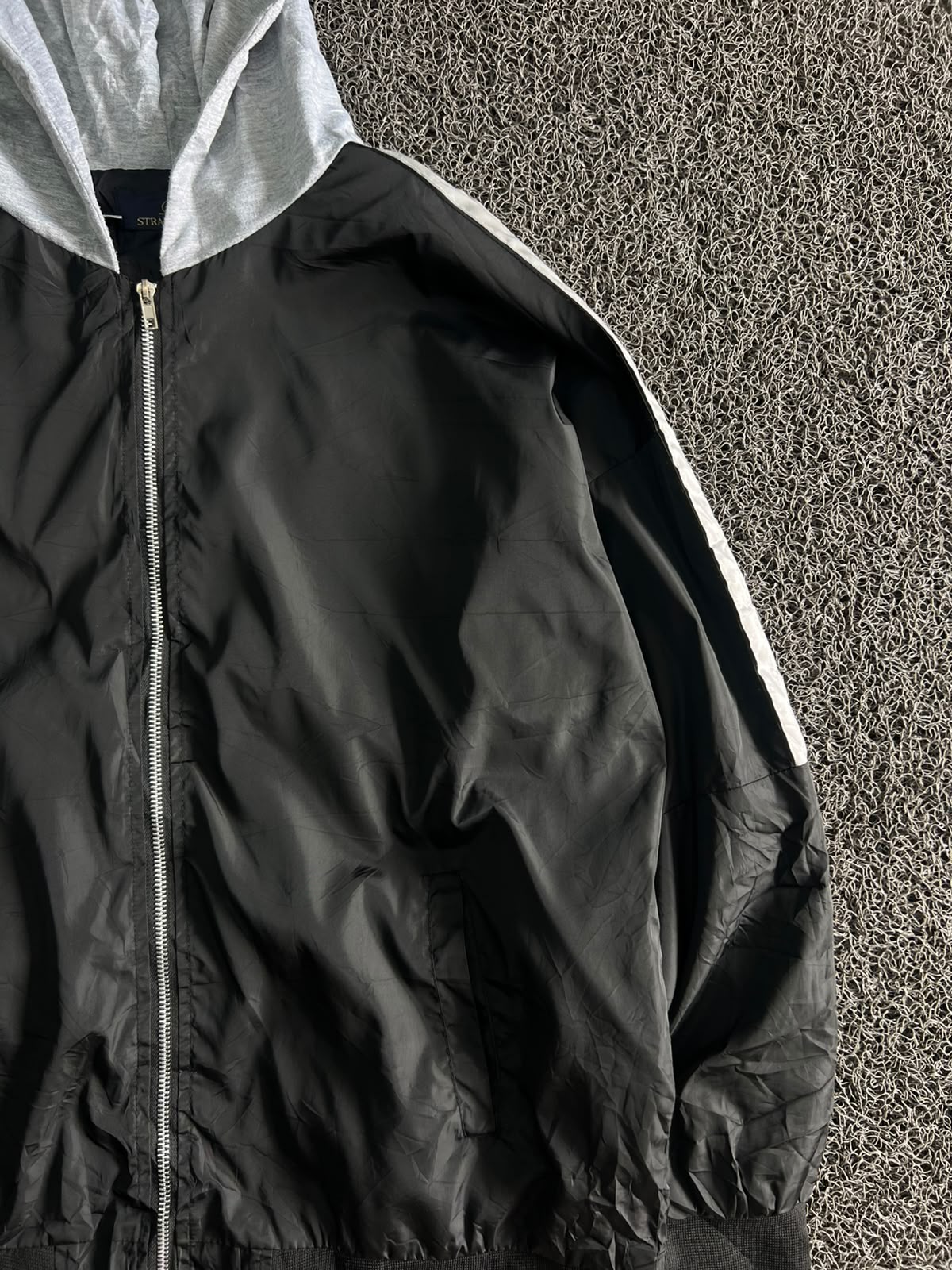 Black Hooded Lightweight Zip-Up Windbreaker Jacket
