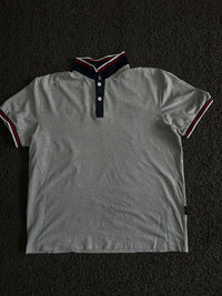 Vintage Polo T-Shirt with Contrast Striped Collar & Sleeve Trim – Thriftwear