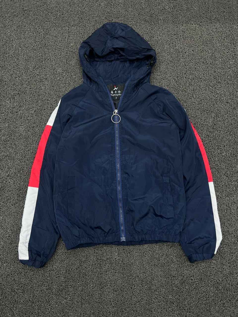 Navy Hooded Colorblock Windbreaker Jacket – Lightweight Full-Zip Casual Outerwear