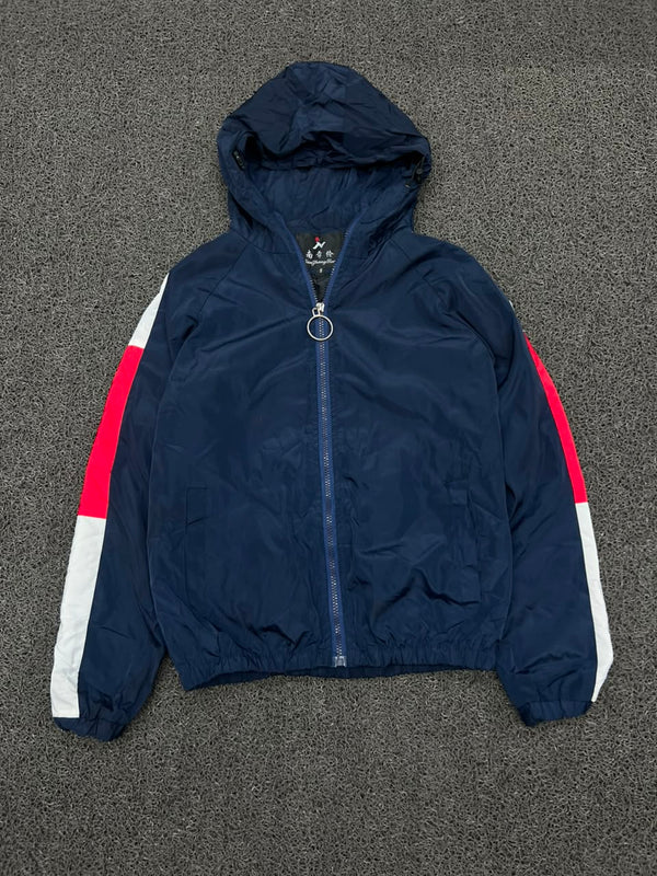 Navy Hooded Colorblock Windbreaker Jacket – Lightweight Full-Zip Casual Outerwear