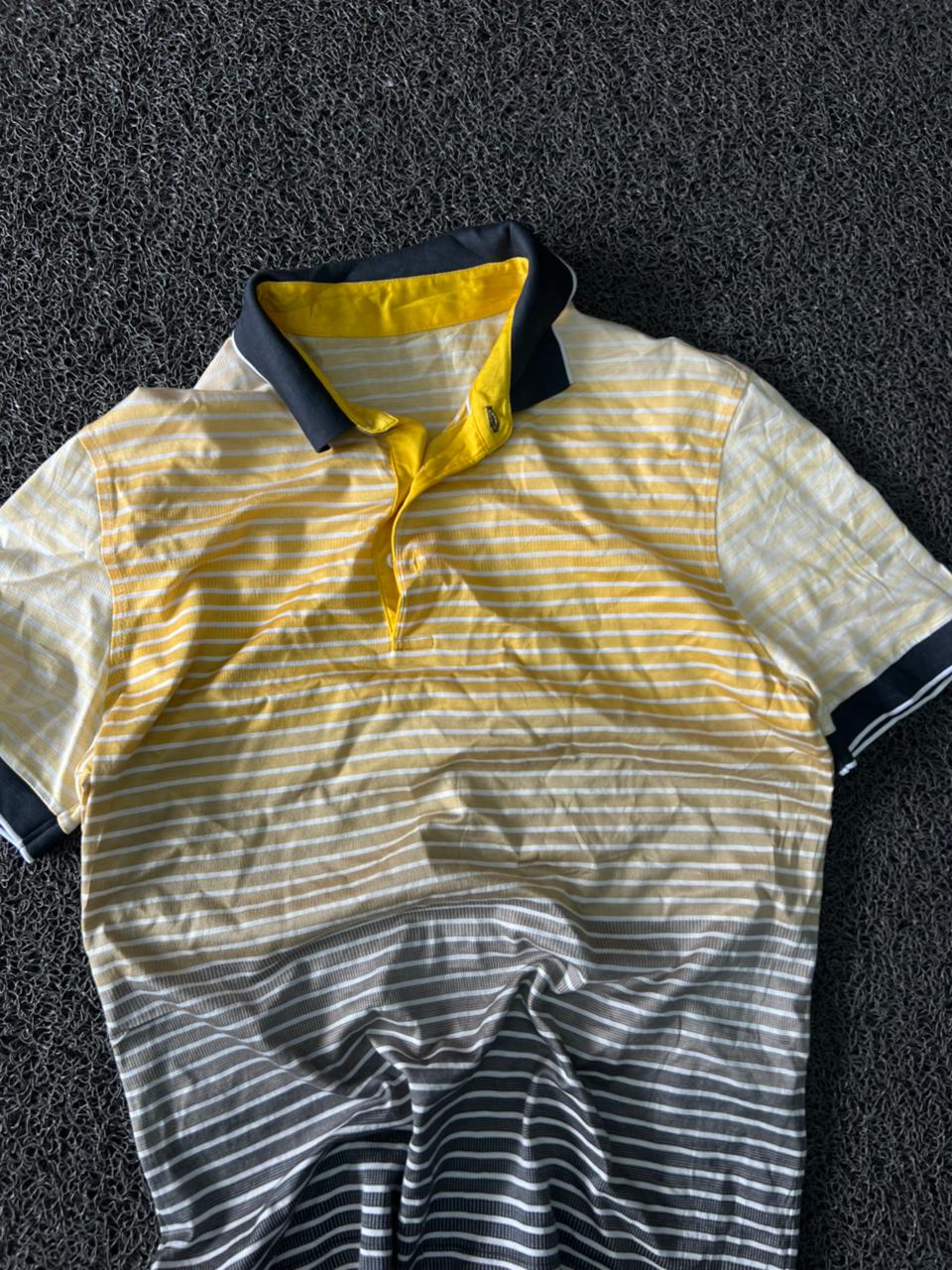 Men's Yellow White & Charcoal Gradient Striped Polo T-Shirt
