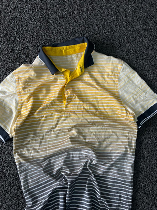 Men's Yellow White & Charcoal Gradient Striped Polo T-Shirt