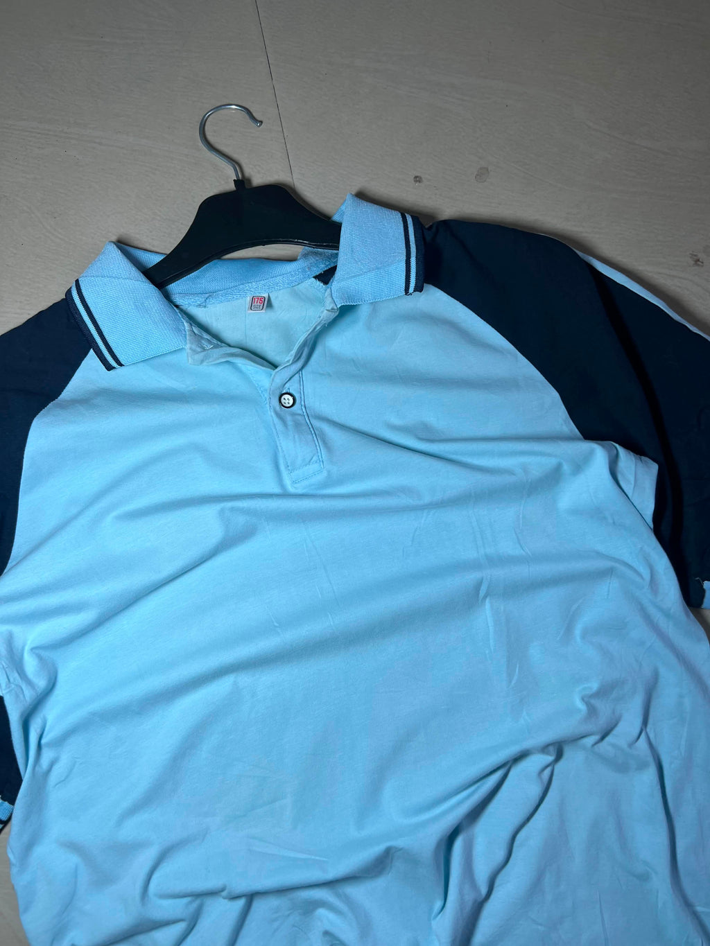 Vintage Light Blue & Navy Colorblock Polo T-Shirt