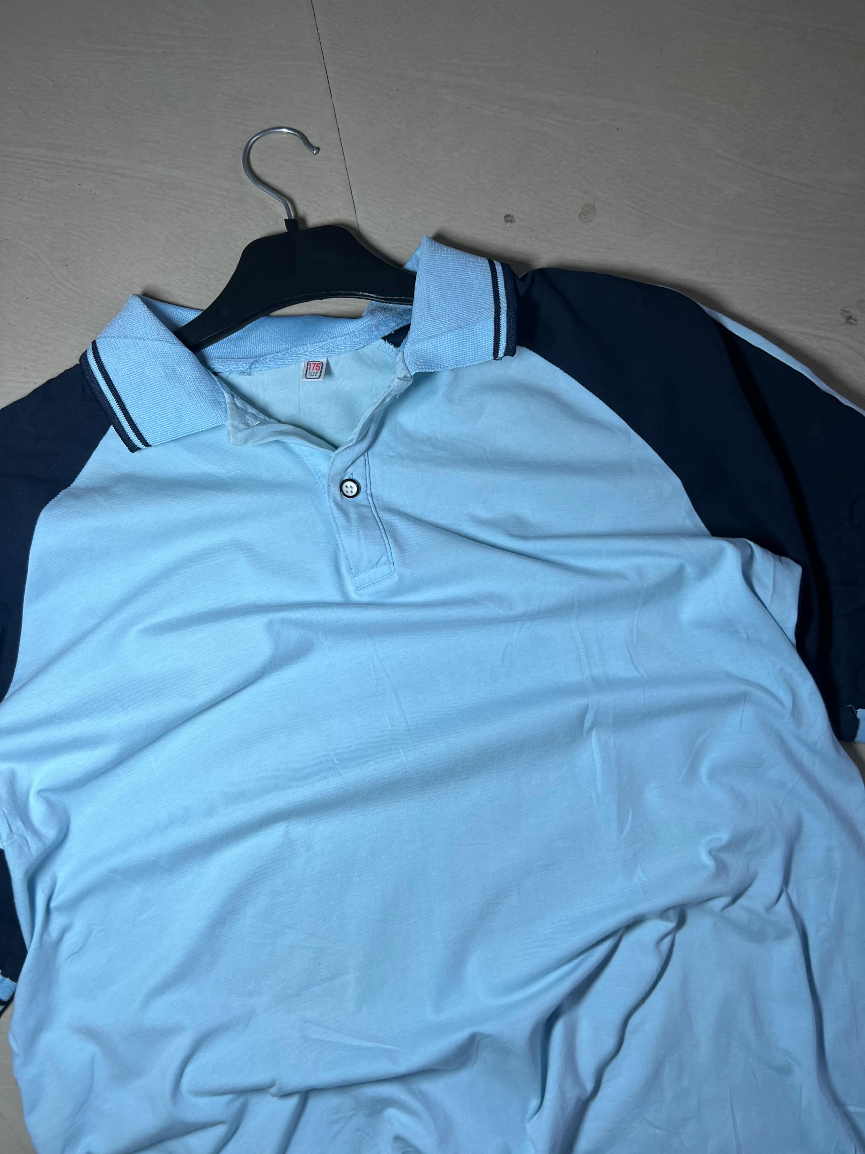 Vintage Light Blue & Navy Colorblock Polo T-Shirt