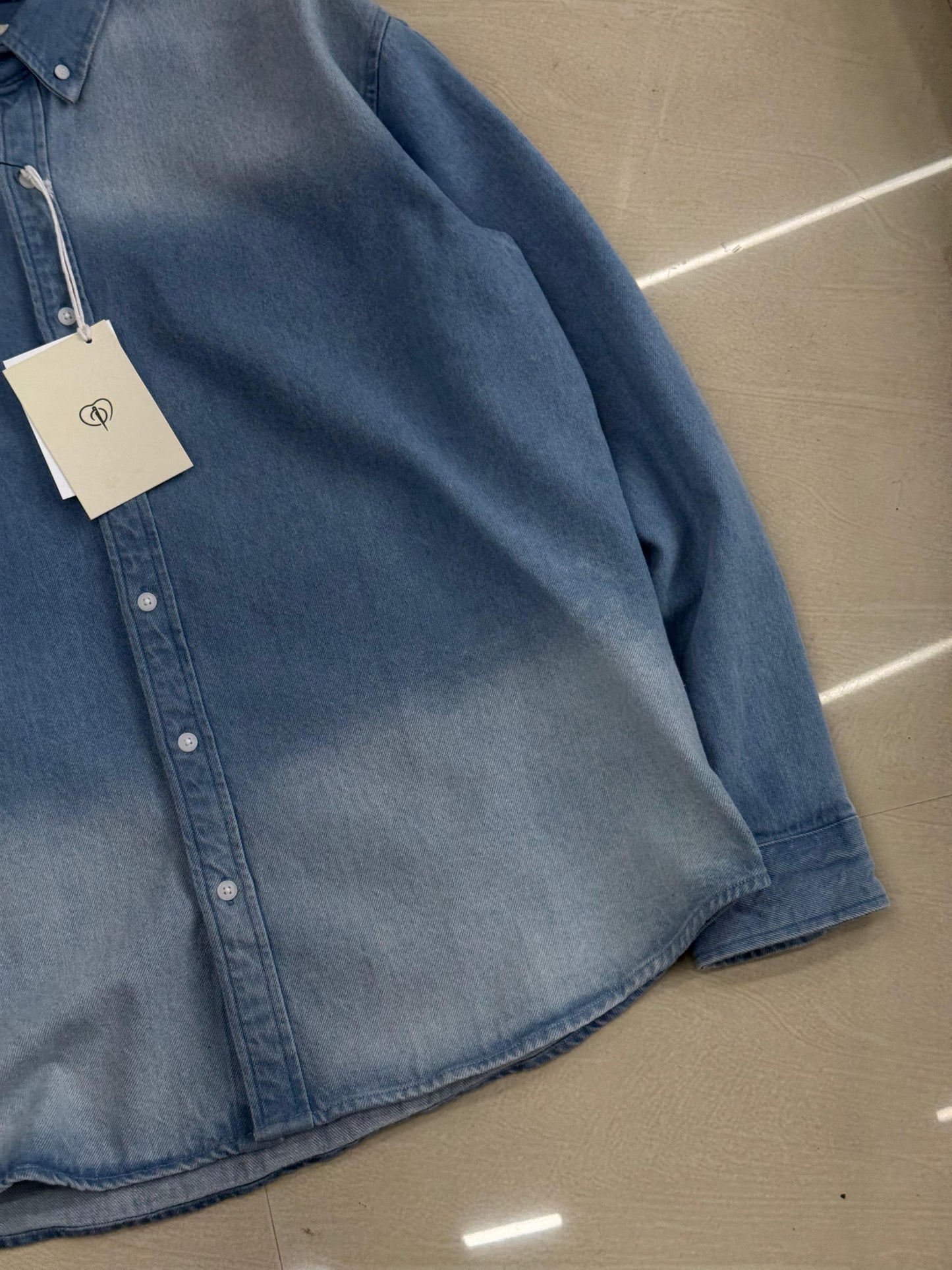 Oversized Washed Denim Button-Down Shirt