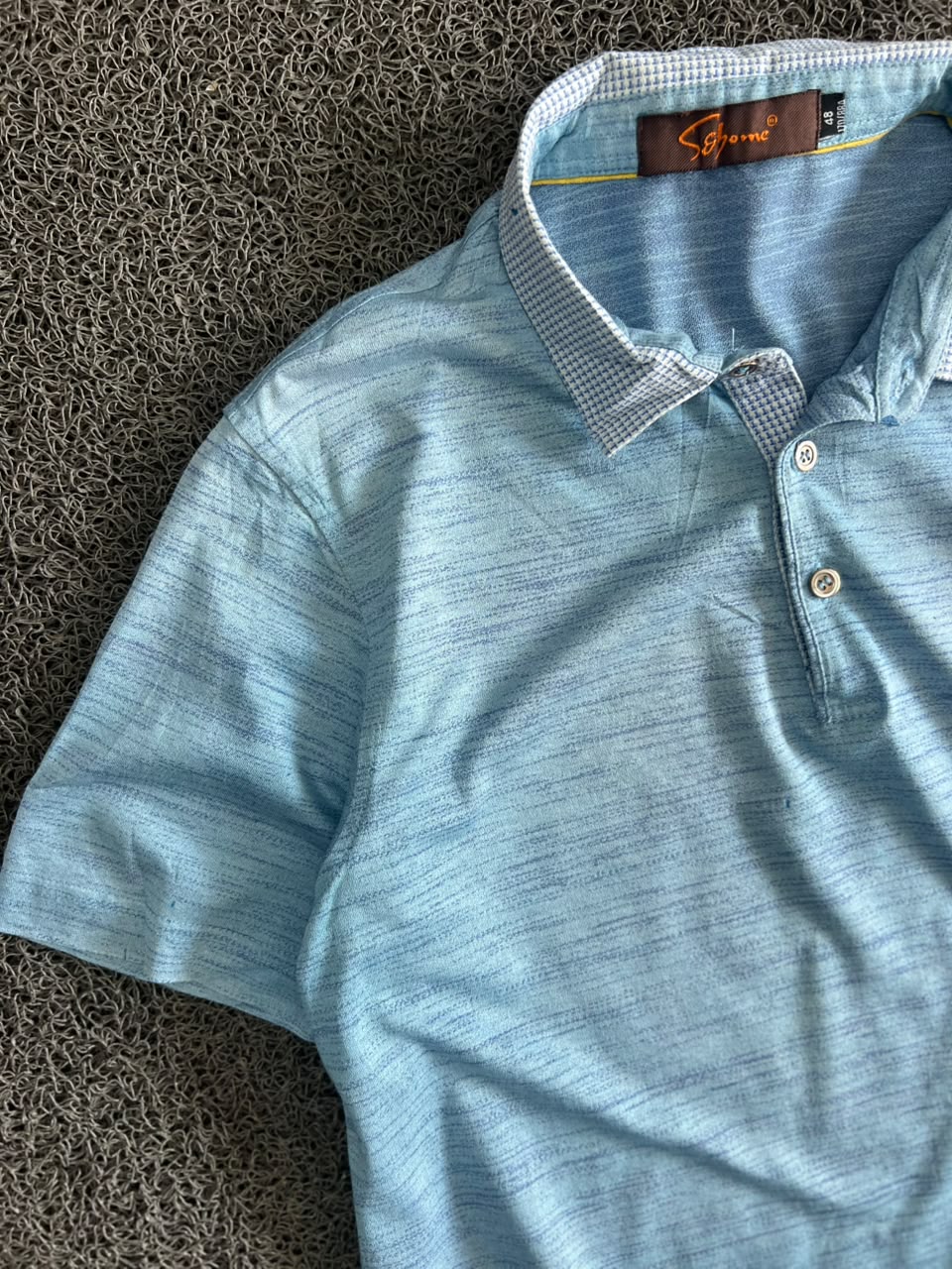 Men’s Light Blue Textured Polo T-Shirt with Contrast Collar