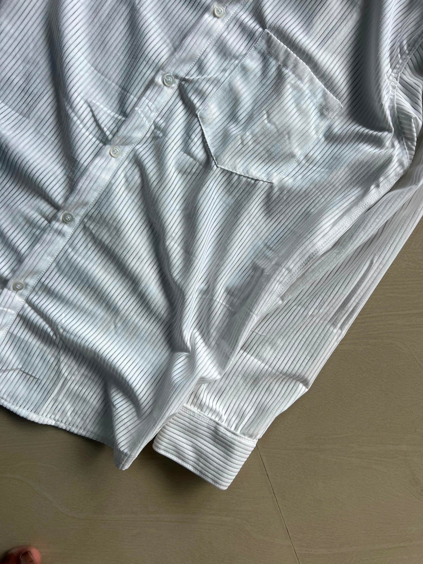 Men's White Ribbed Textured Full Sleeve Casual Shirt