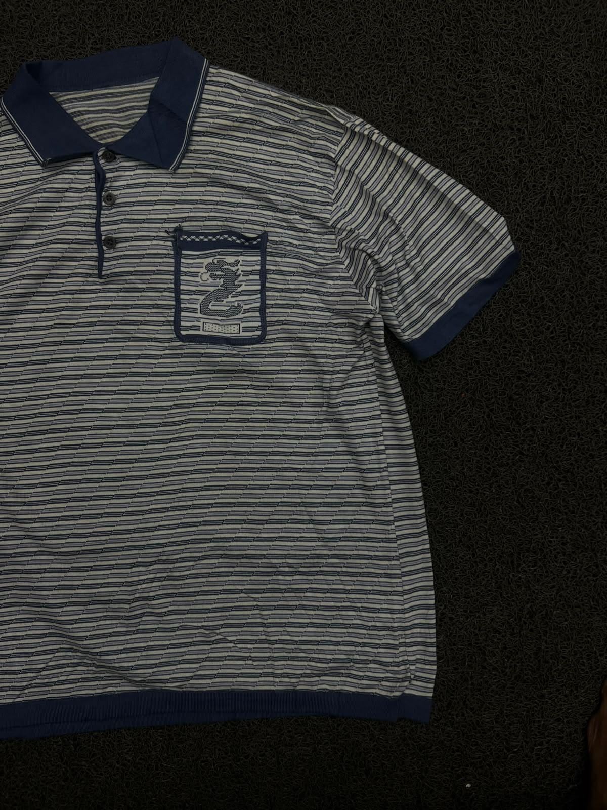 Striped Polo T-Shirt with Contrast Collar and Chest Patch