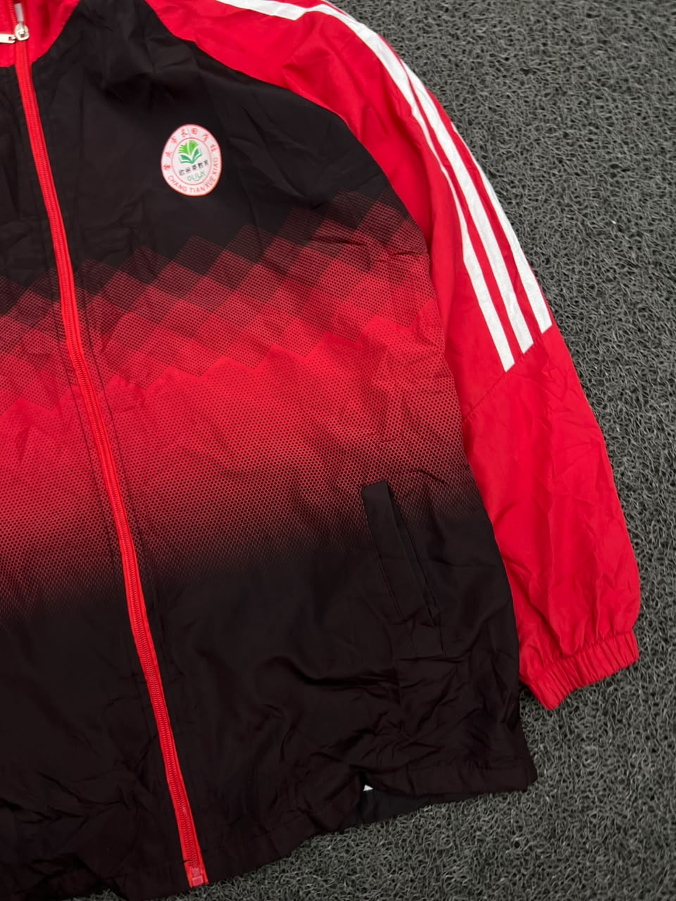 Vintage Red & Black Gradient Track Jacket – Full Zip Sports Windbreaker | Unisex