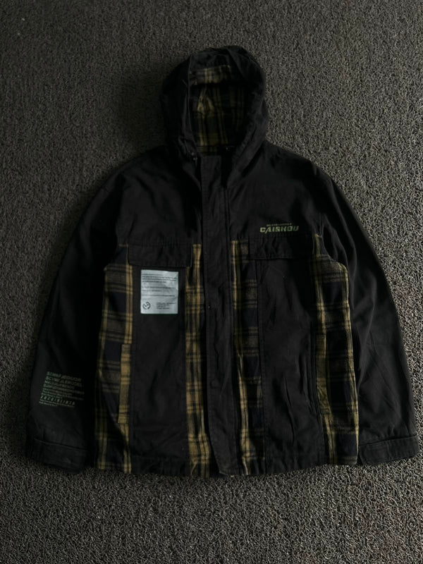 Casual Hooded Utility Jacket with Graphic Back Print