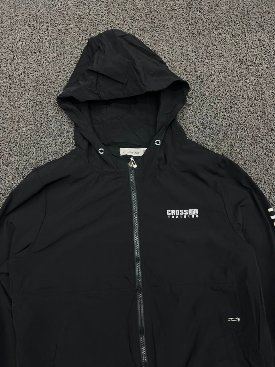 Cross Training Black Hooded Windbreaker Jacket – Lightweight Full Zip Sports Jacket