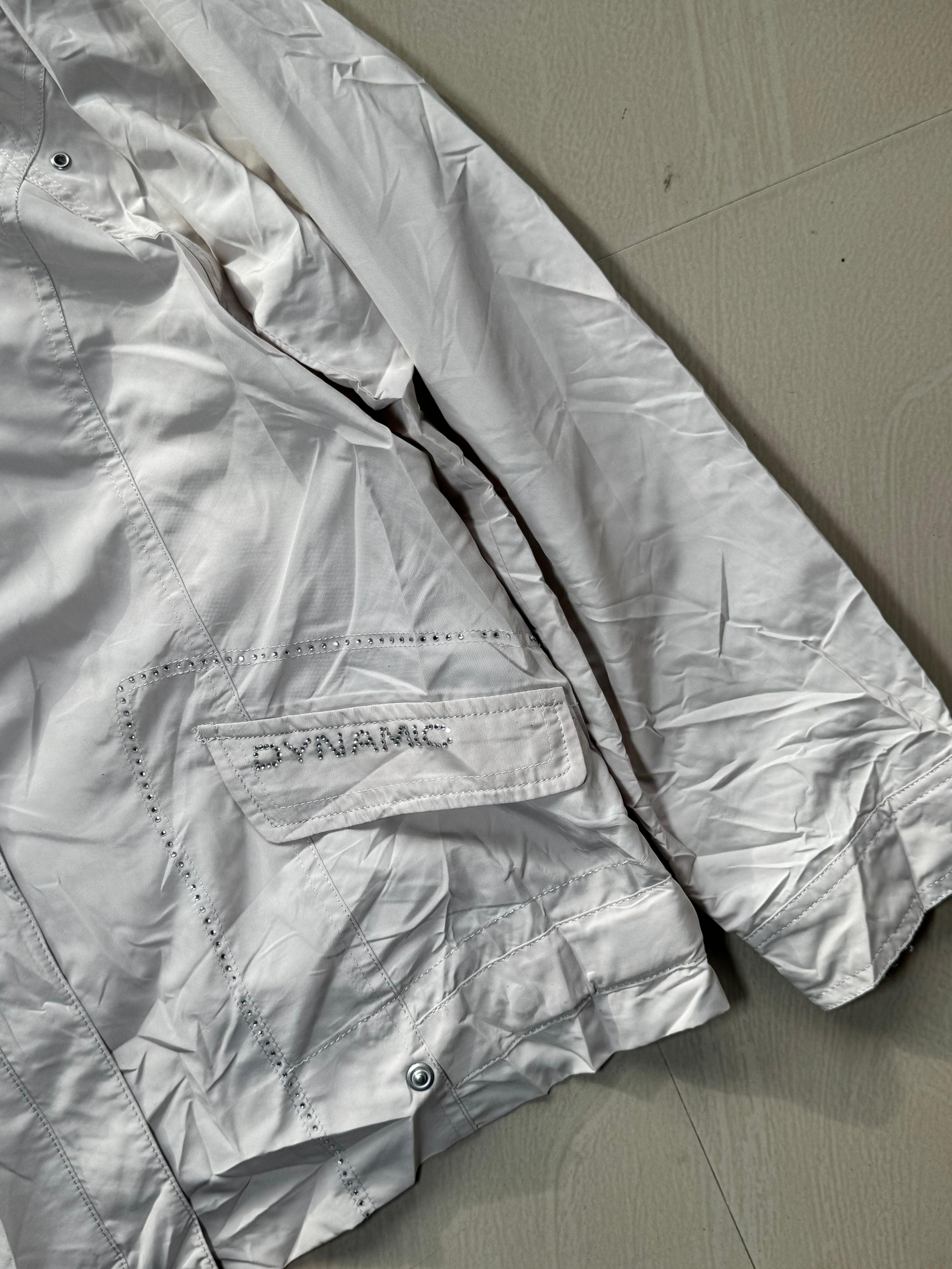 White Lightweight Stand Collar Utility Jacket | Full Sleeve Zip-Up Casual Windbreaker