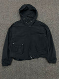 Black Hooded Utility Crop Jacket
Lightweight Snap-Button Windbreaker with Front Utility Pockets