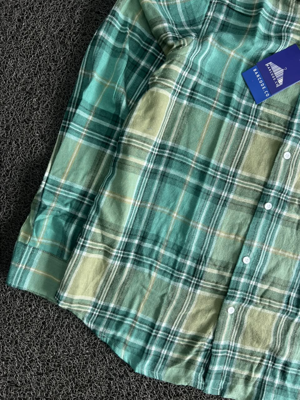 Barcode Green Plaid Button-Down Flannel Shirt