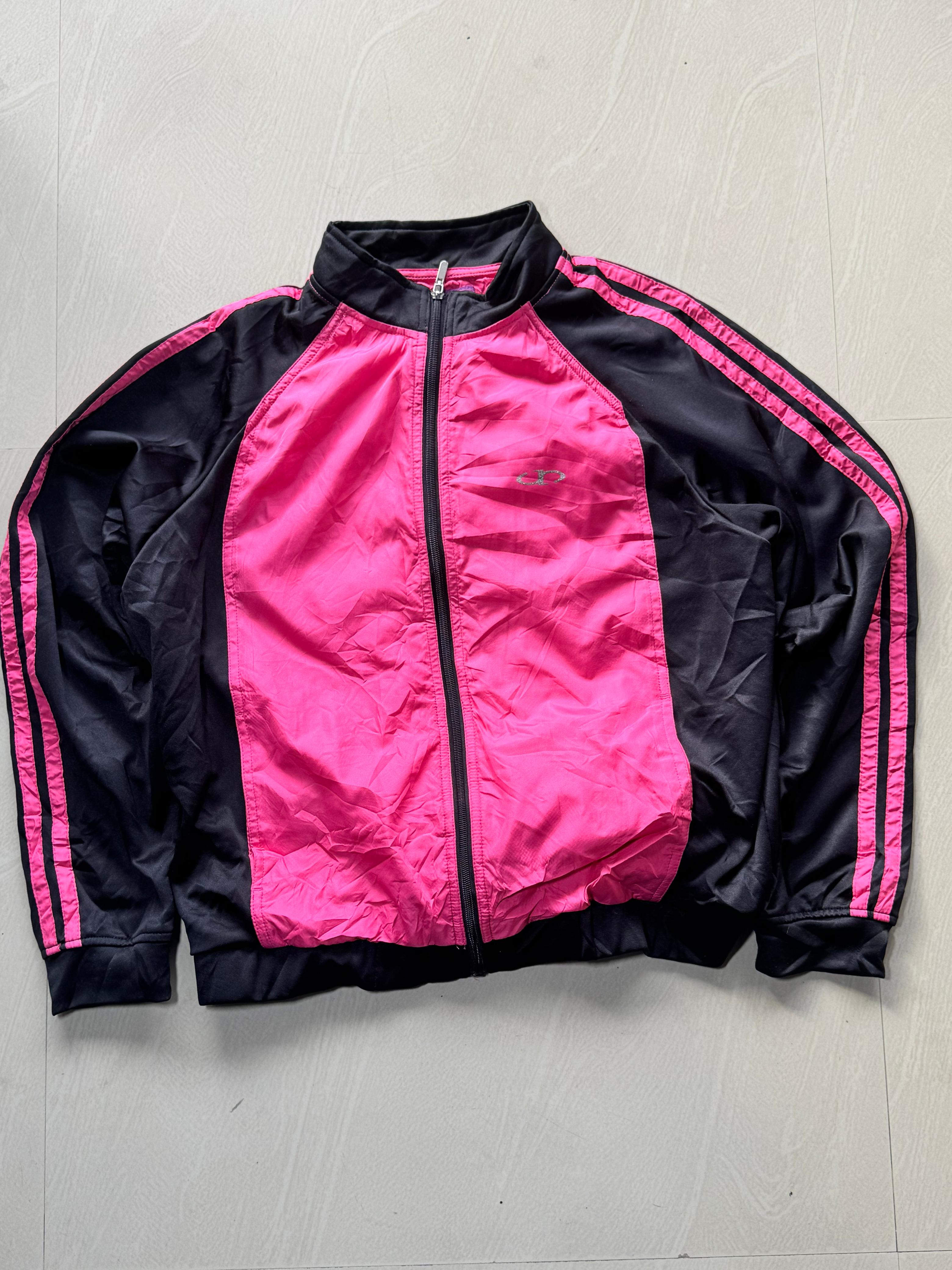 Pink & Black Full Sleeve Stand Collar Zip-Up Track Jacket