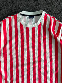 Red & White Vertical Striped Oversized T-Shirt – Unisex Casual Crew Neck Tee