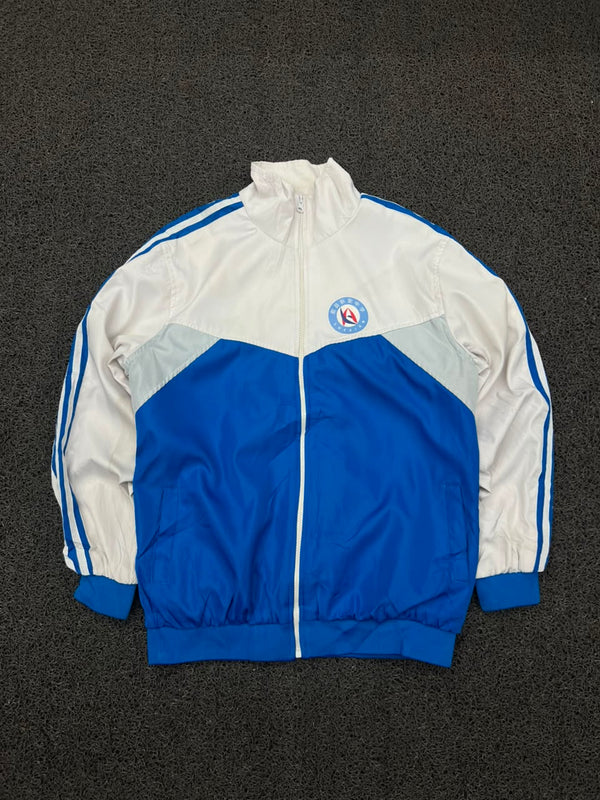 Vintage Blue & White Colorblock Track Jacket | Full Zip Sports Windbreaker | Retro Athletic Jacket